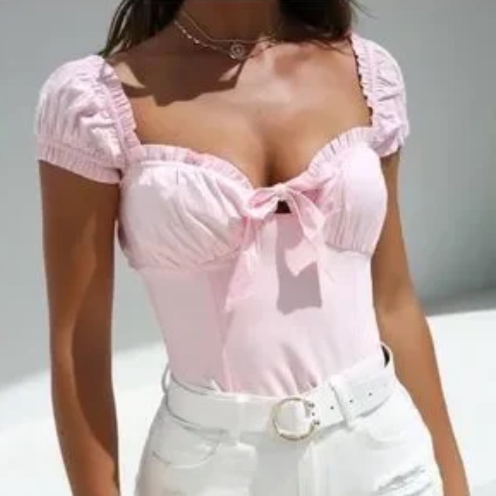 I.AM.GIA Pink Sweetheart Tie-Front Puff Sleeve Top